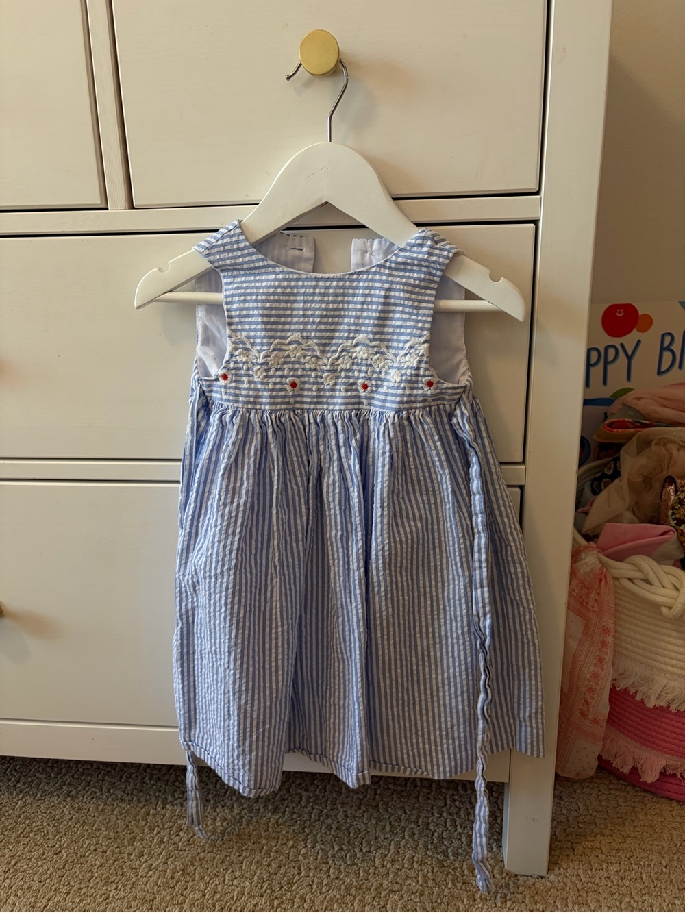 Luli & Me Girls 18M Blue White Striped Embroidered Cotton Dress